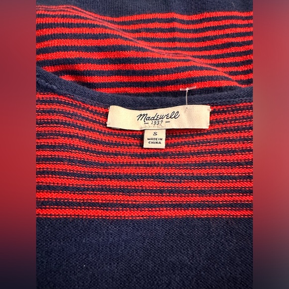 MADEWELL Deckhouse Striped Sweater Navy Blue Red Knit VNeck Wool Blends Nautical - Picture 7 of 10